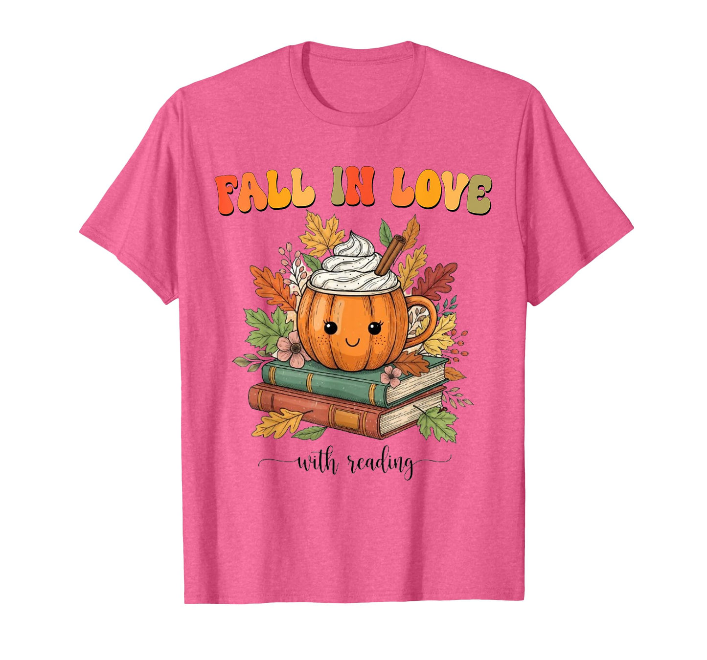 Fall in Love with Reading Book Autumn Pumpkins and Teachers T-Shirt
