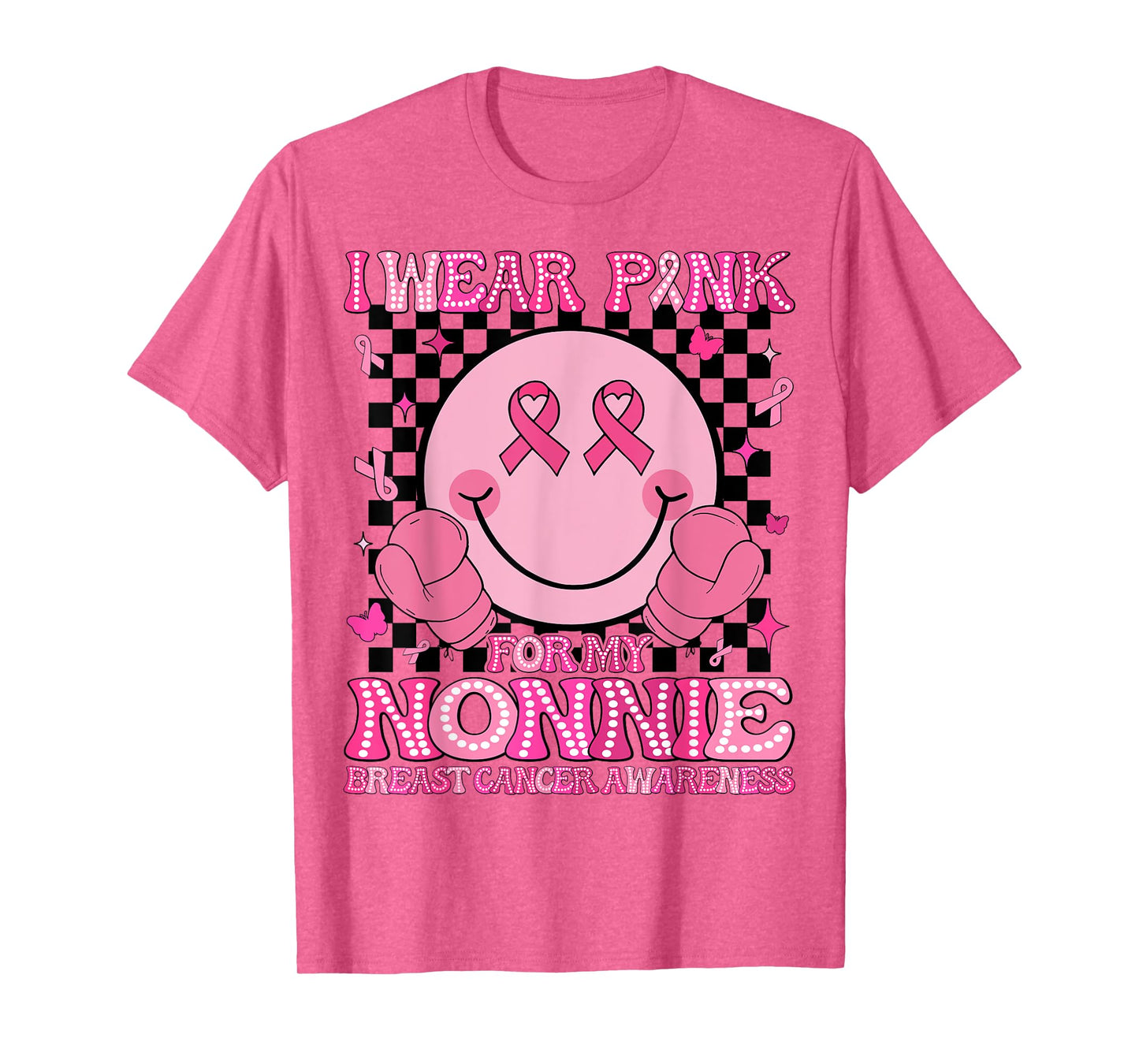 I Wear Pink For My Nonnie Breast Cancer Awareness Groovy T-Shirt