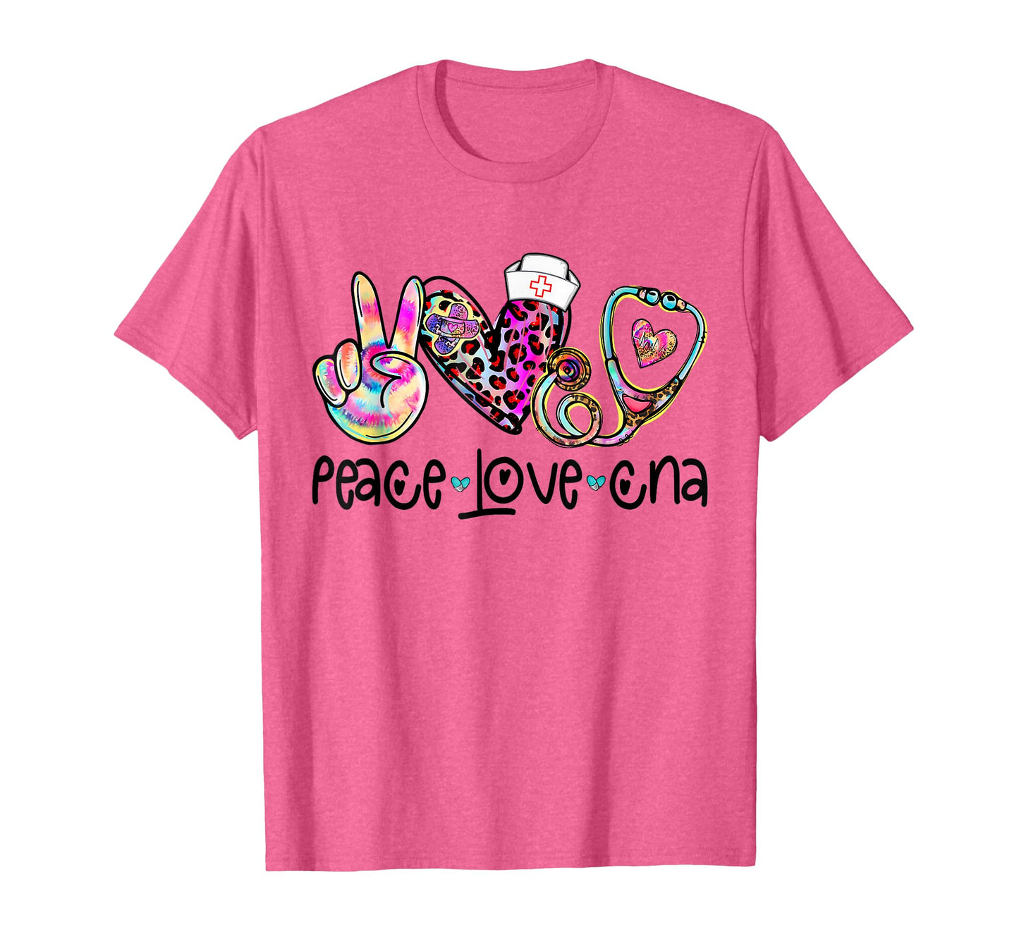Peace Love CNA Leopard Heart Stethoscope Nursing Nurse Week T-Shirt