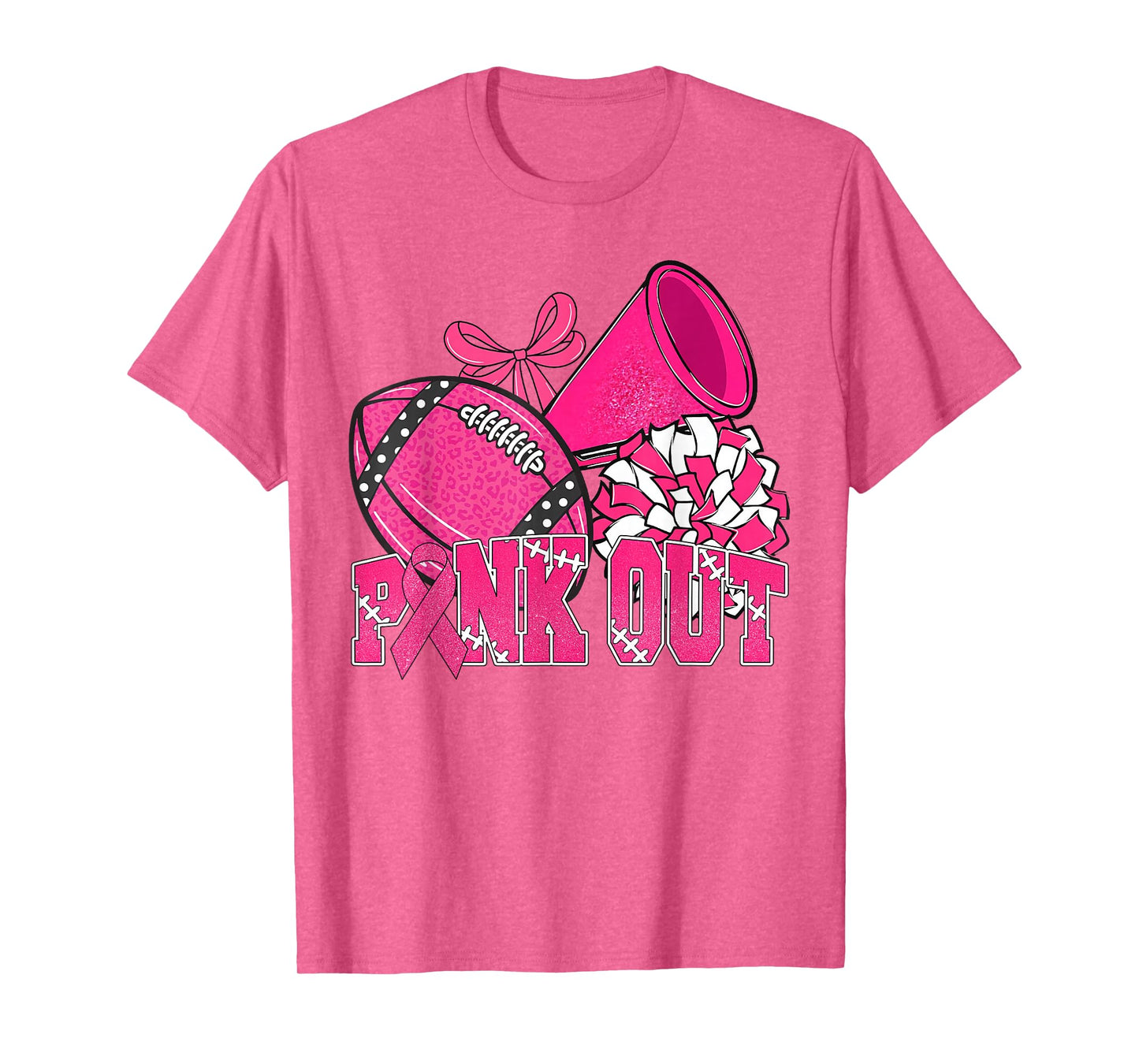 Pink Out Football Pink Bow Cheer Breast Cancer Awareness T-Shirt