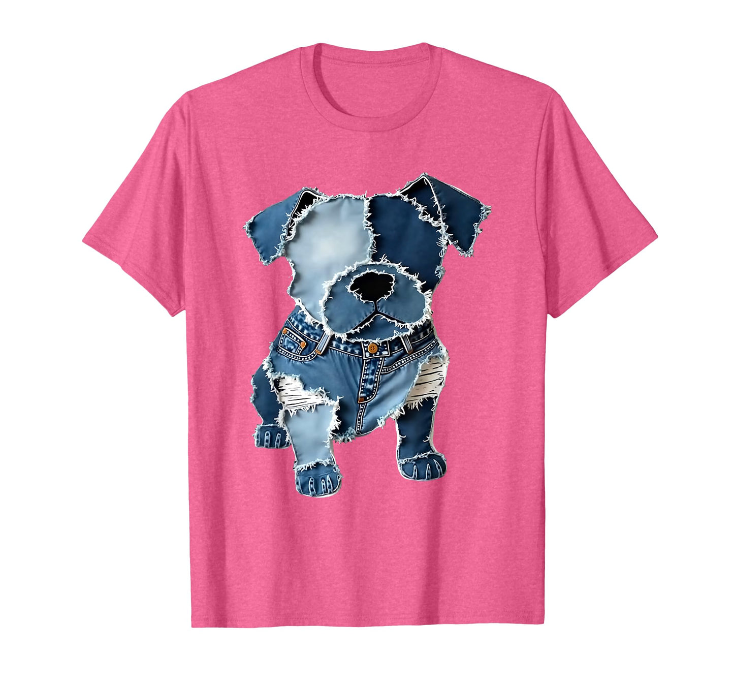Retro Funny Denim Patch Animal Dog Print T-Shirt