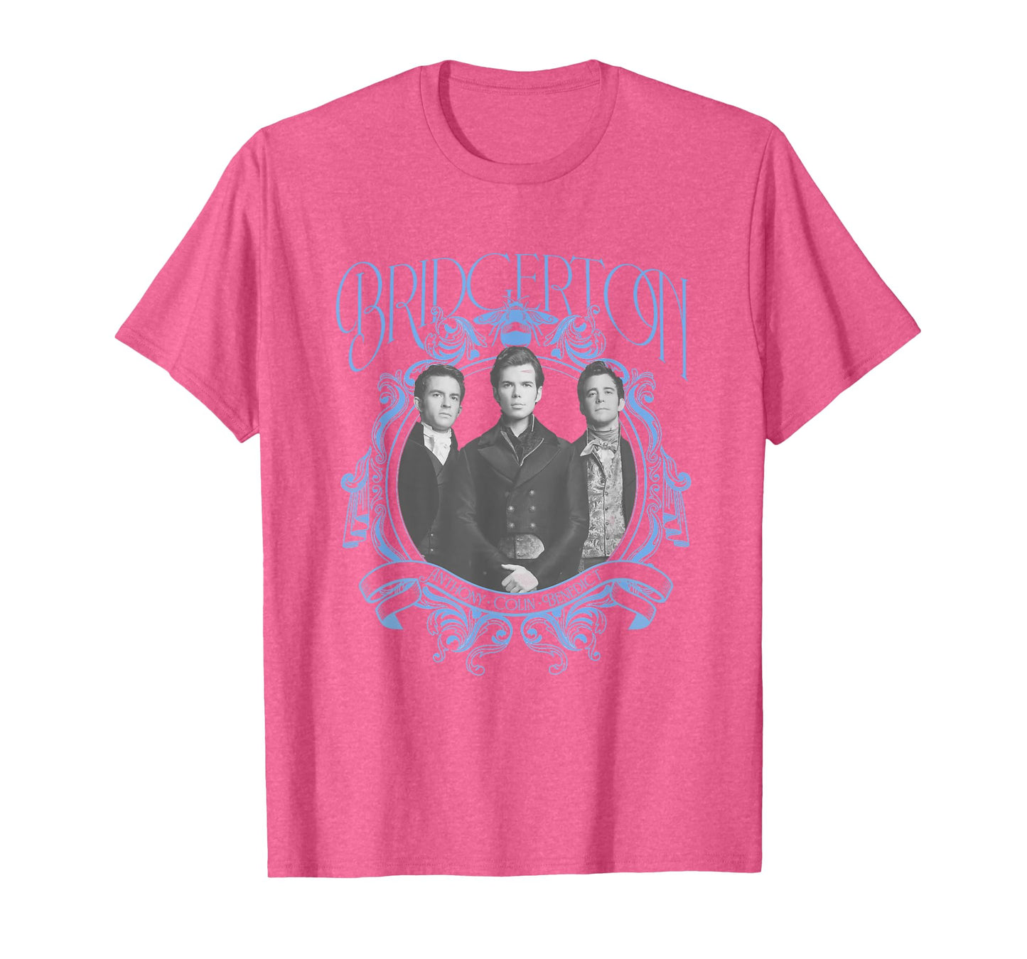 Bridgerton Vintage Chest Portrait T-Shirt - Unisex, Blue, Small, Short Sleeve, Classic Fit, Crew Collar, Polyester 65% Cotton 35%