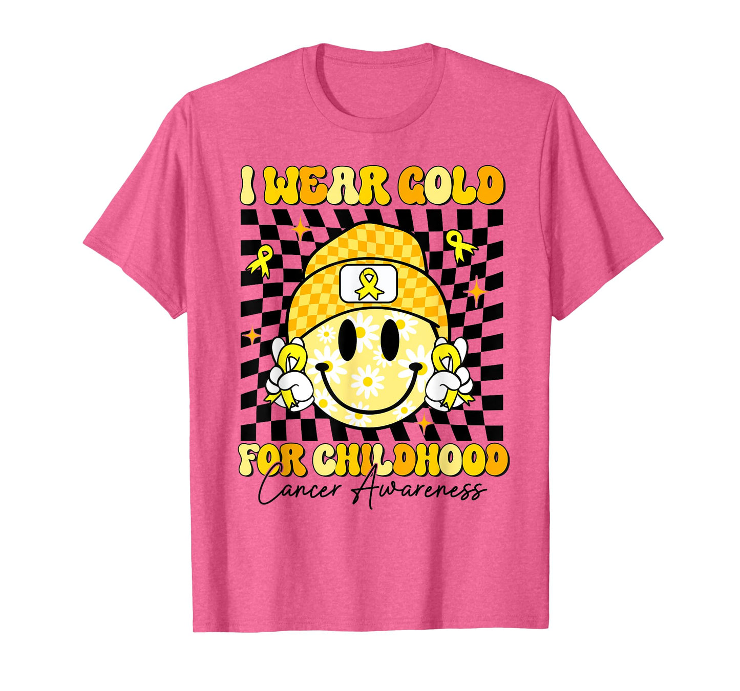 I Wear Gold For Childhood Cancer Smile Face Gold Ribbon Kids T-Shirt