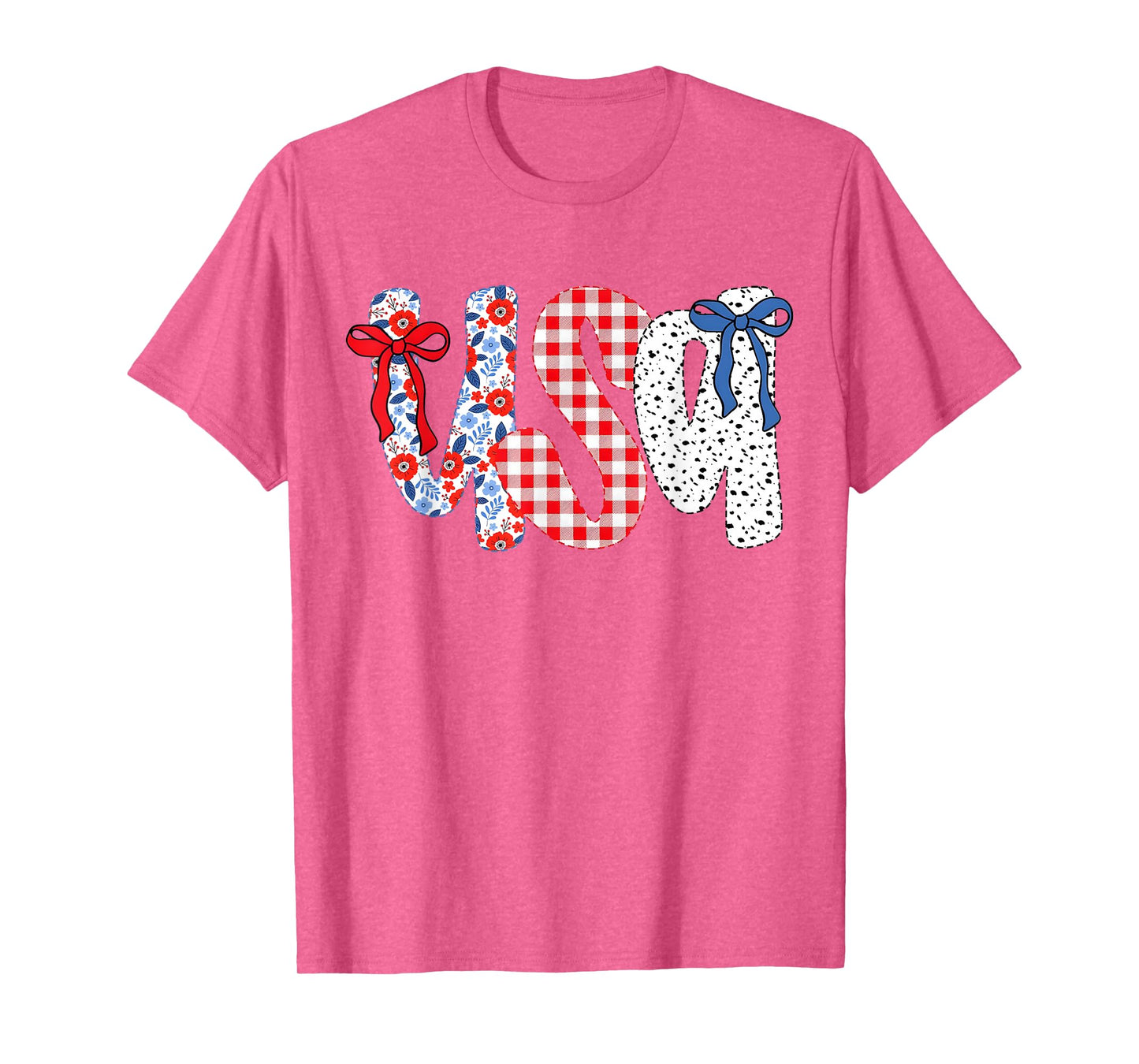 USA Flag 4th Of July Coquette Bow Floral Patriotic Girl T-Shirt