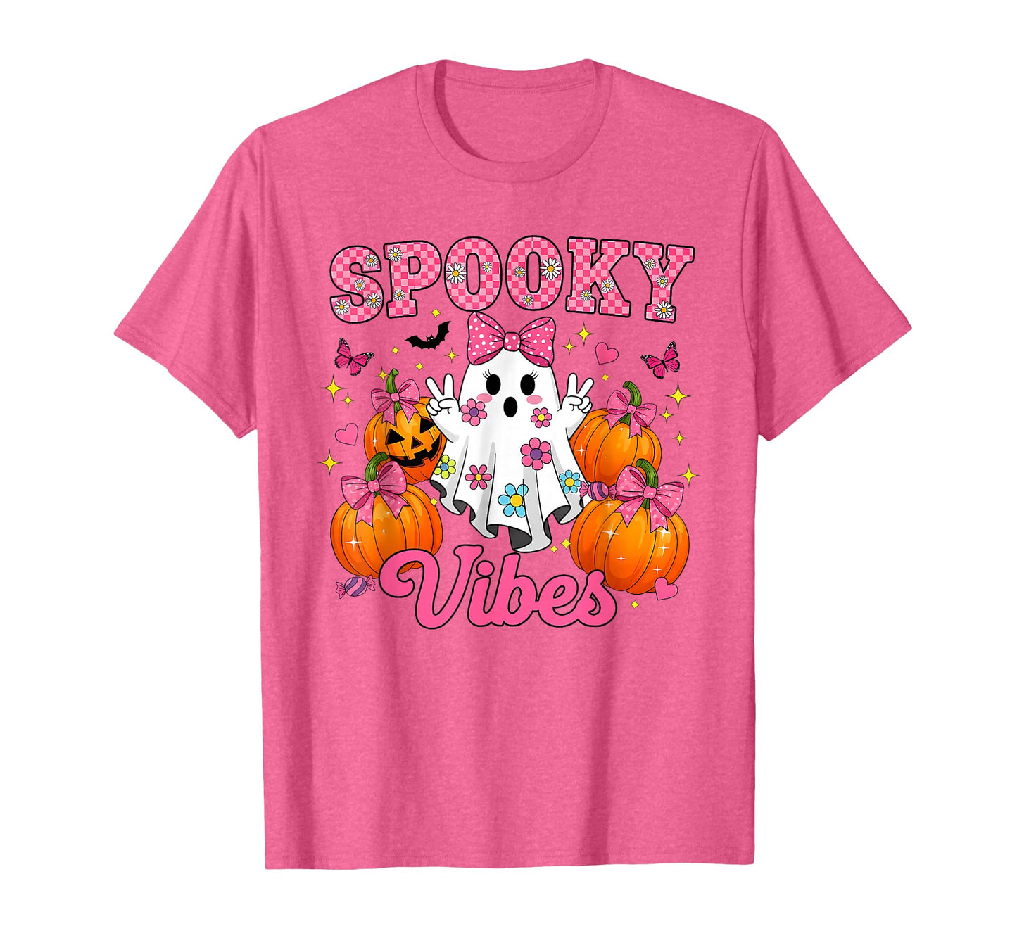 Spooky Vibes Ghost Retro Groovy Halloween Women Girls Kids T-Shirt