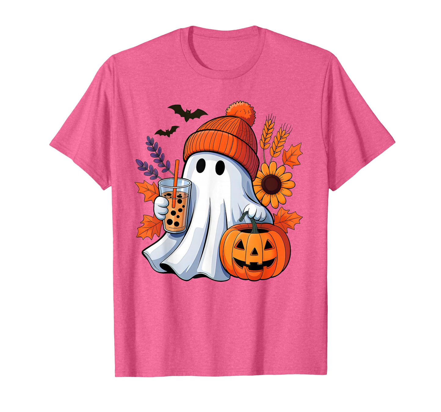Cute Ghost Drinking Coffee Autumn Pumpkin Halloween Costume T-Shirt
