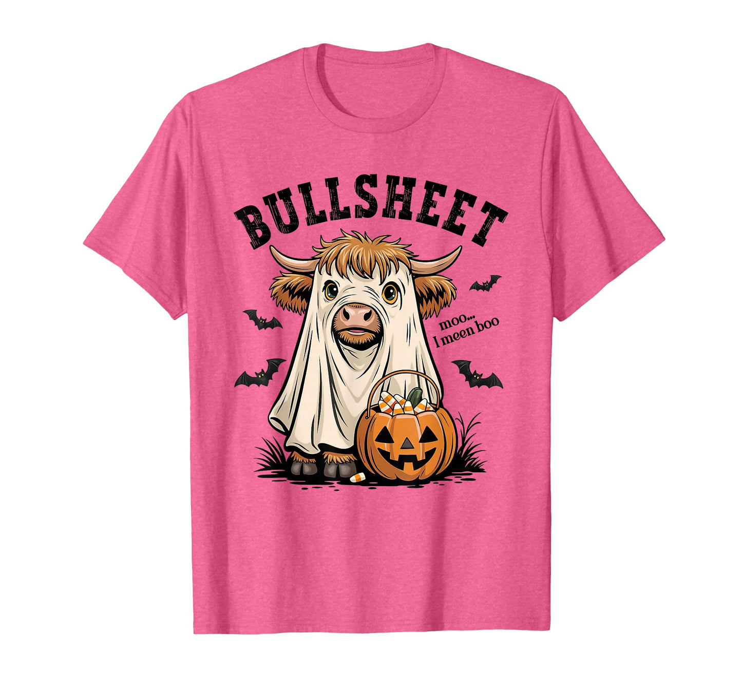 Moo... I Mean Boo Bullsheet Highland Cow Ghost Halloween T-Shirt