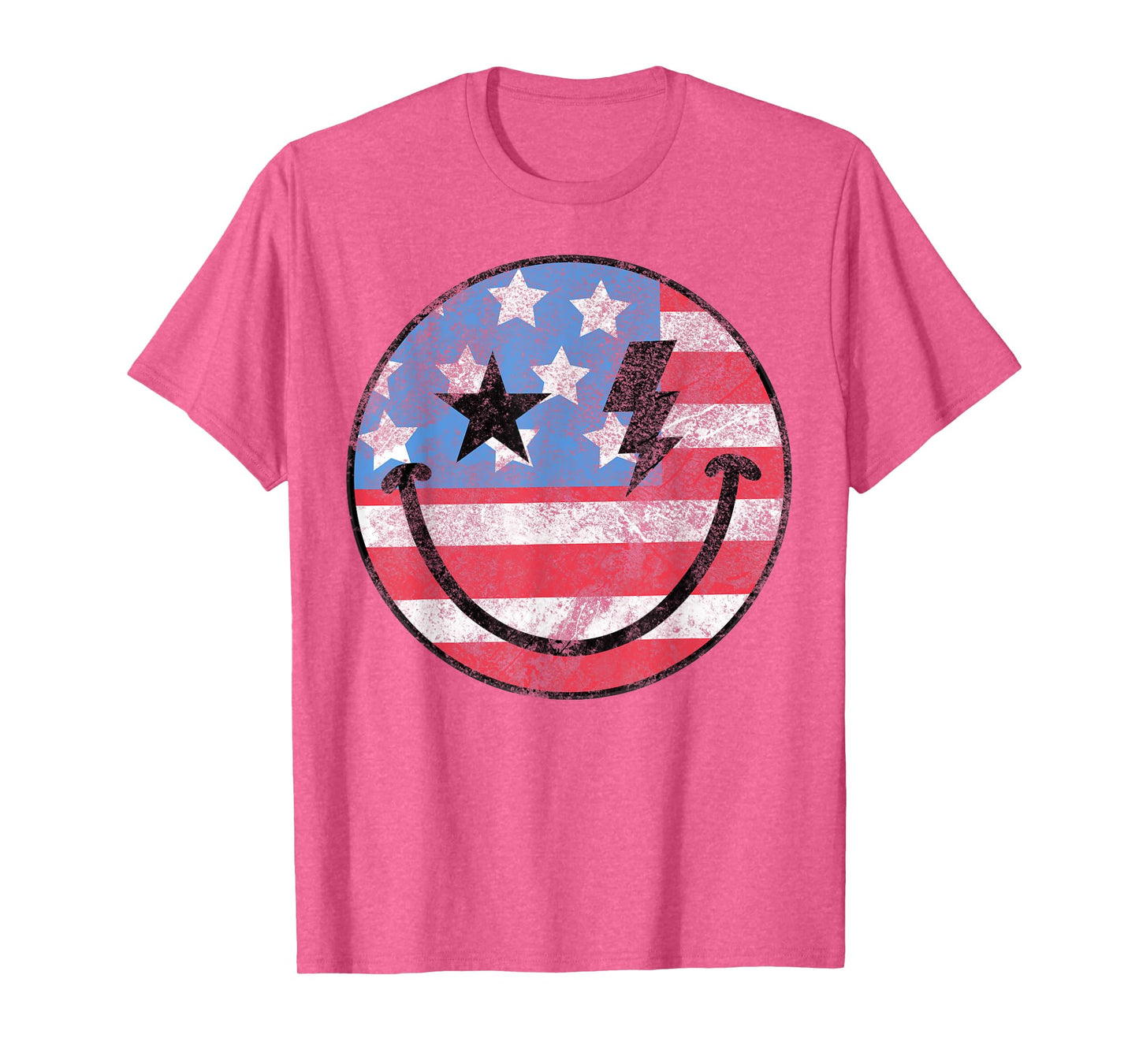 Happy 4th Of July Groovy Smile Face Red White Blue USA Flag T-Shirt