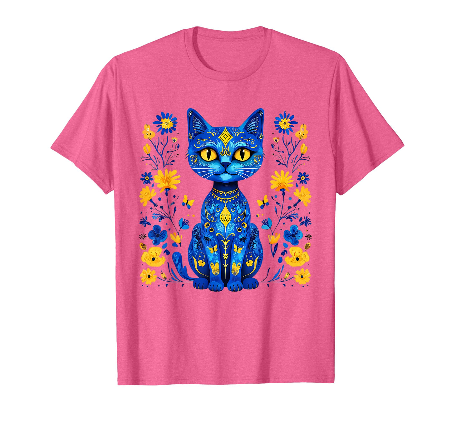 Ukraine Cat Floral Ukrainian Flag Vintage Vyshyvanka Style T-Shirt