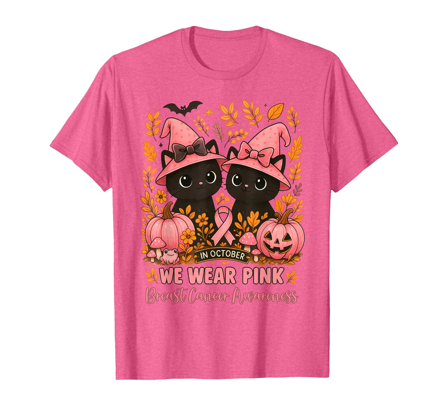 in October We Wear Pink Cats Witches Breast Cancer Awareness T-Shirt