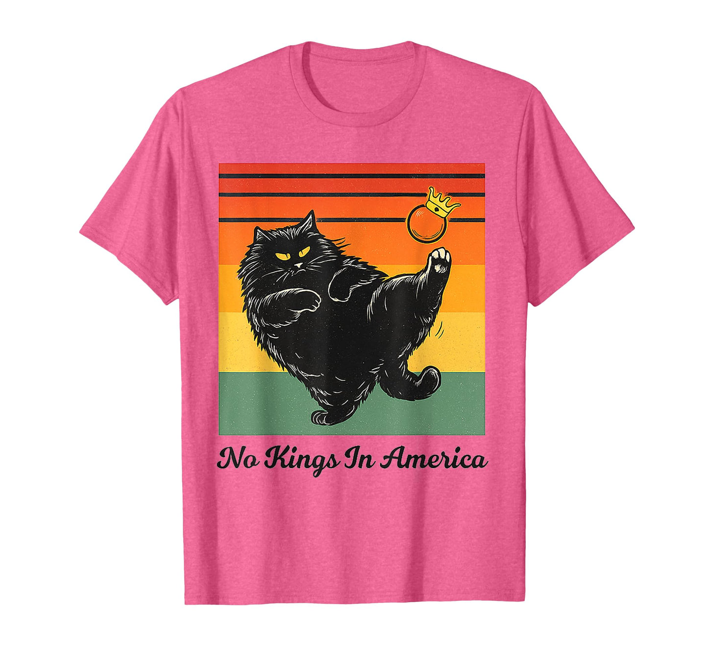 No Kings In America Black Cat Funny Cat Kicking Crown Retro T-Shirt
