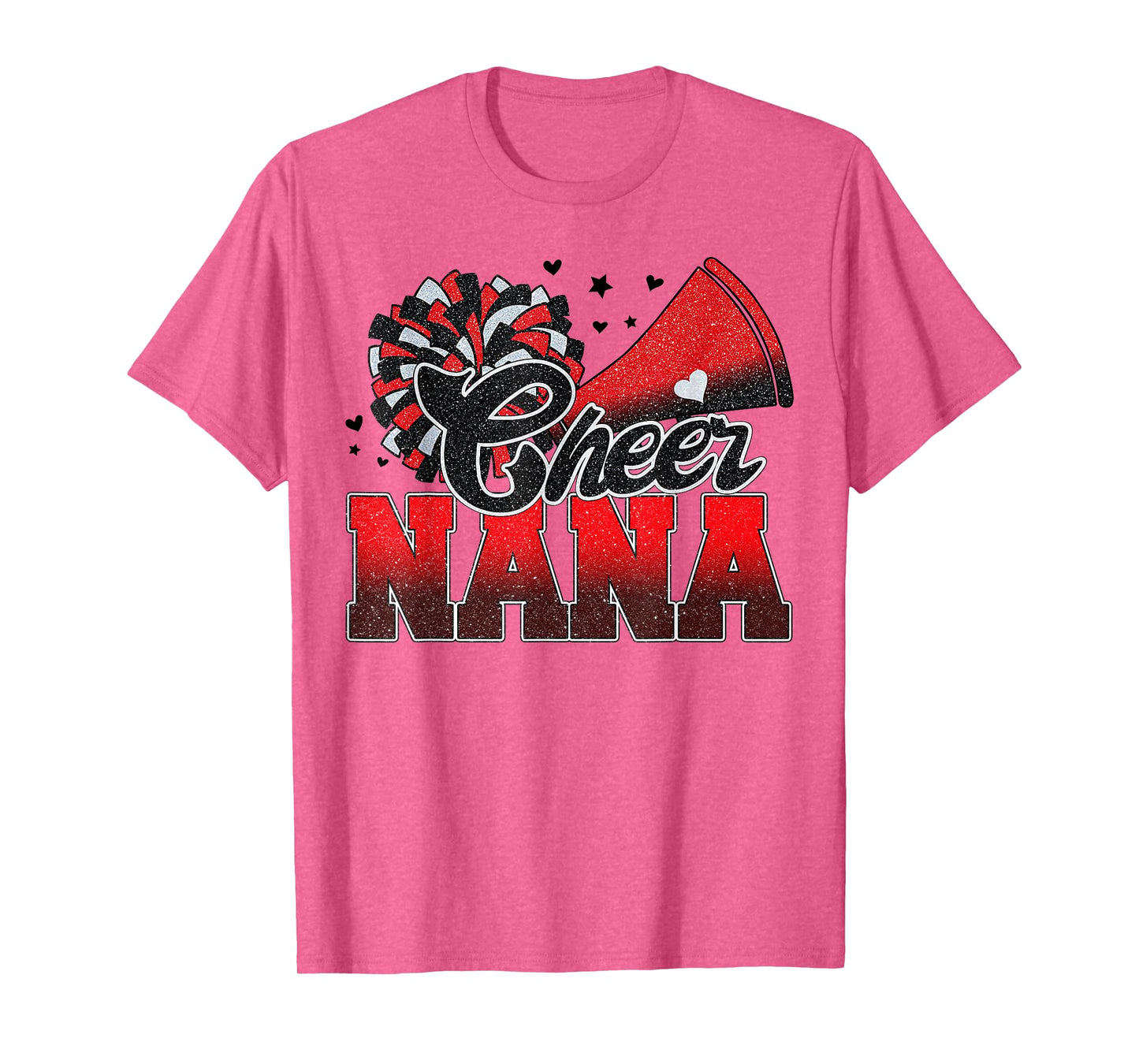 Cheer Nana Cheer Leader Gift Biggest Fan Black Red Pom Pom T-Shirt
