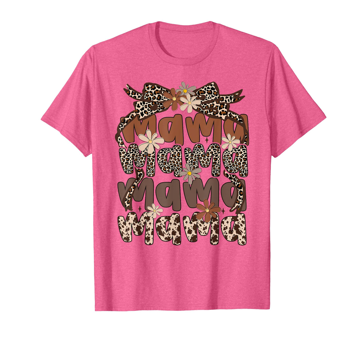 Retro Leopard Mama Cute Mom Retro Coquette Bow Mother's Day T-Shirt