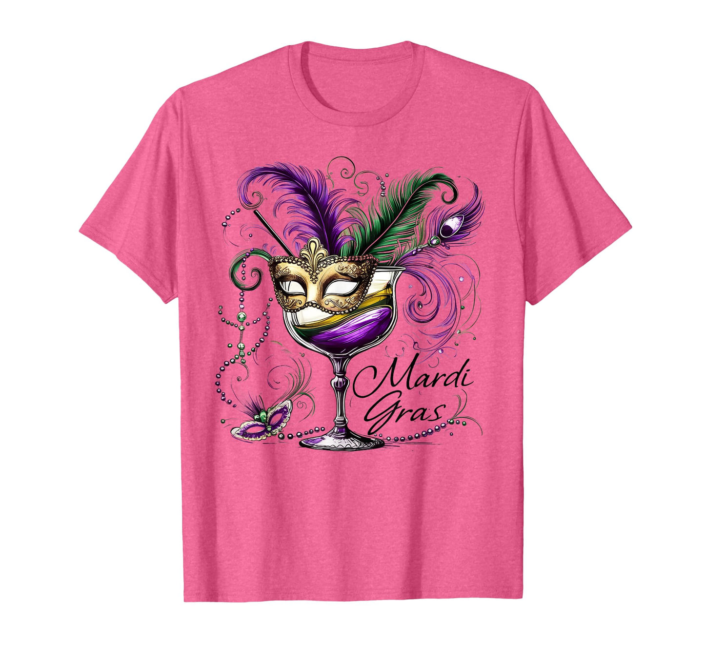 Mardi Gras Glass Of Wine Drinking Team Masked Wine Festival T-Shirt