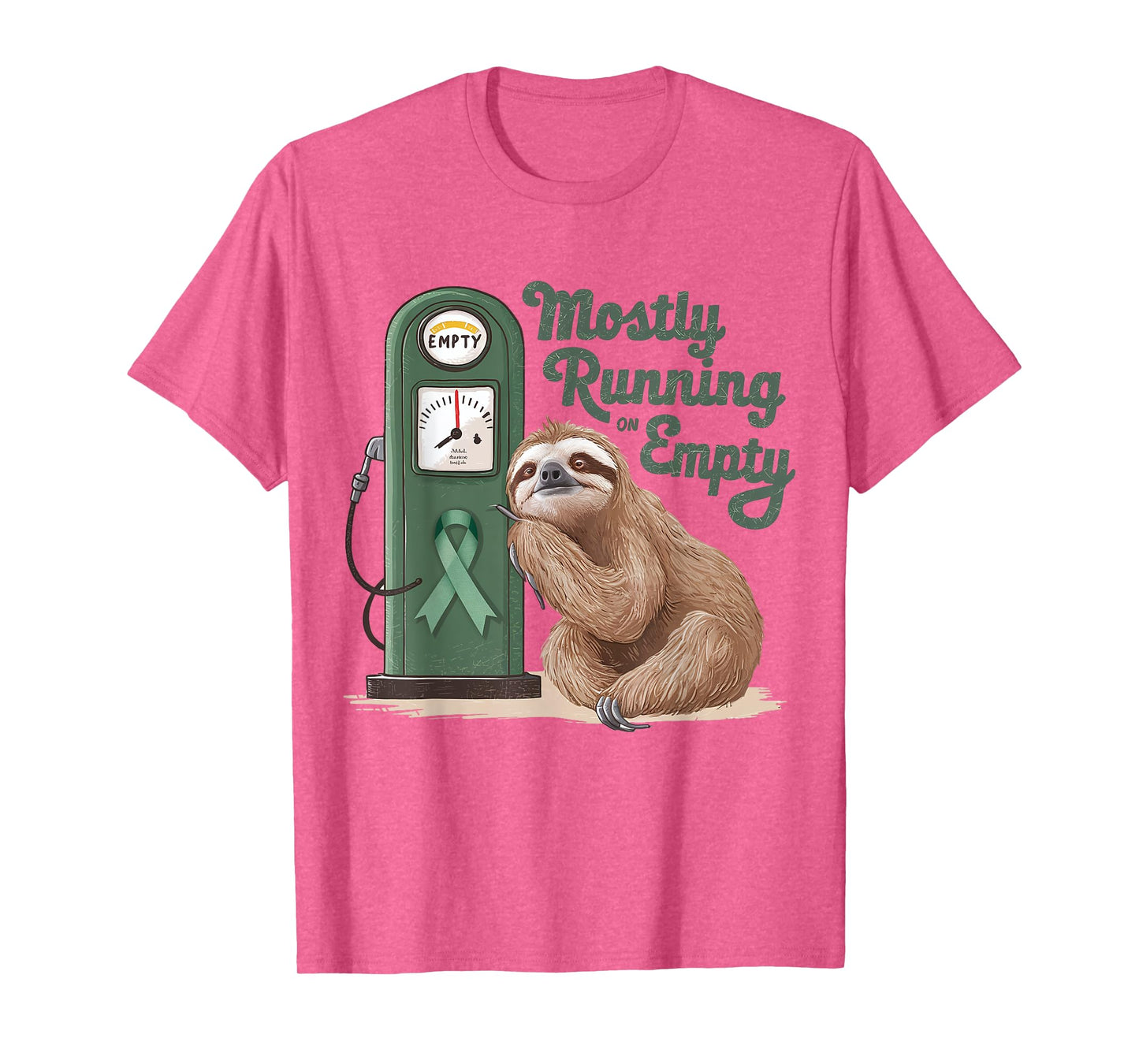 Mostly Running On Empty Gastroparesis Awareness Sloth Green T-Shirt