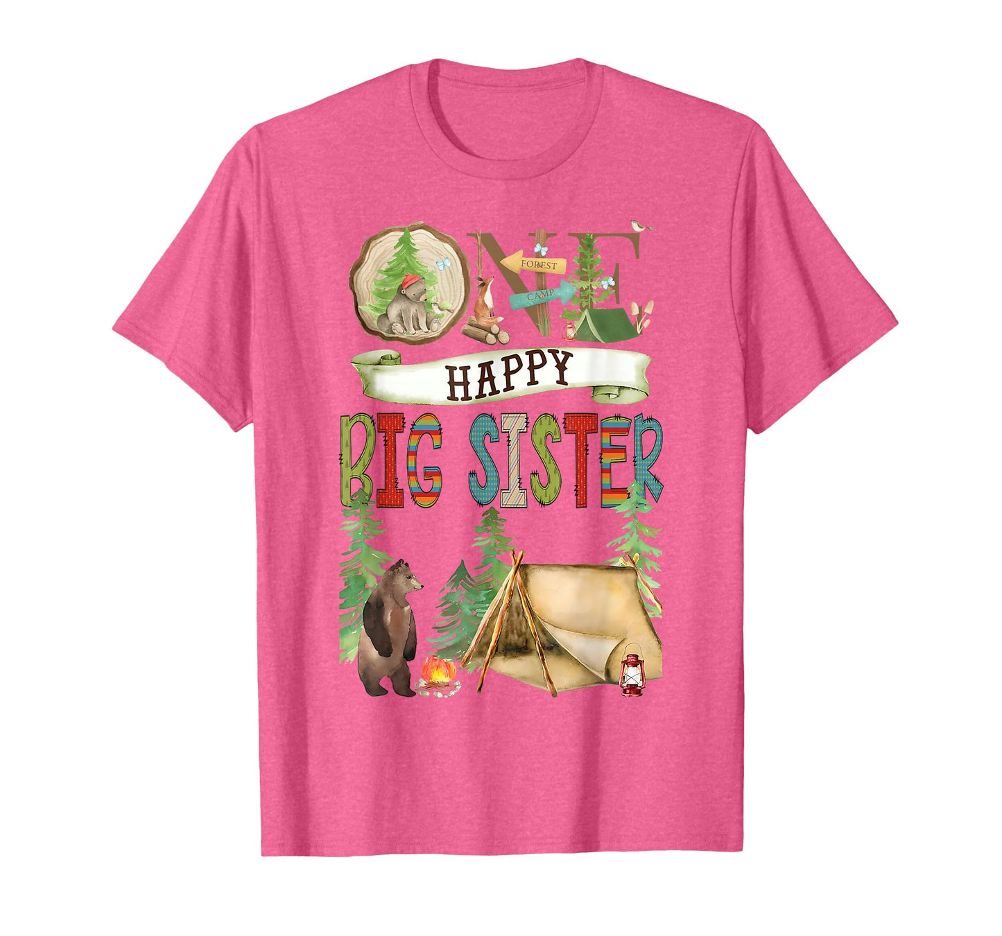 One Happy Big Sister Camper First Birthday Camping Bear T-Shirt