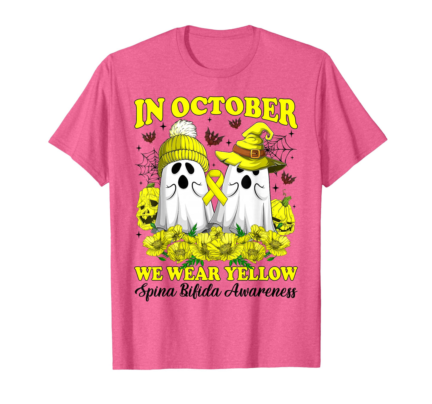 in October We Wear Yellow Spina Bifida Halloween Day Ghost T-Shirt