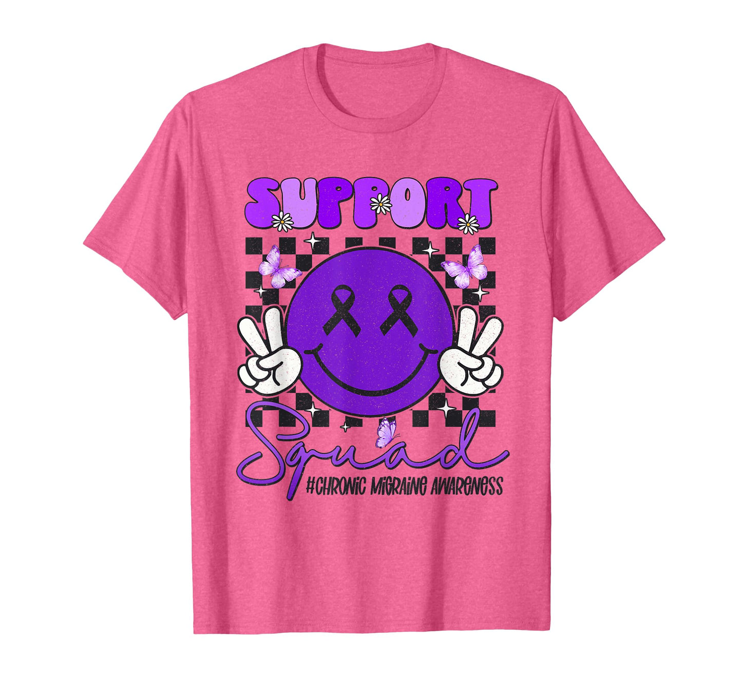 Chronic Migraine Awareness Support Smile Face Purple Ribbon T-Shirt