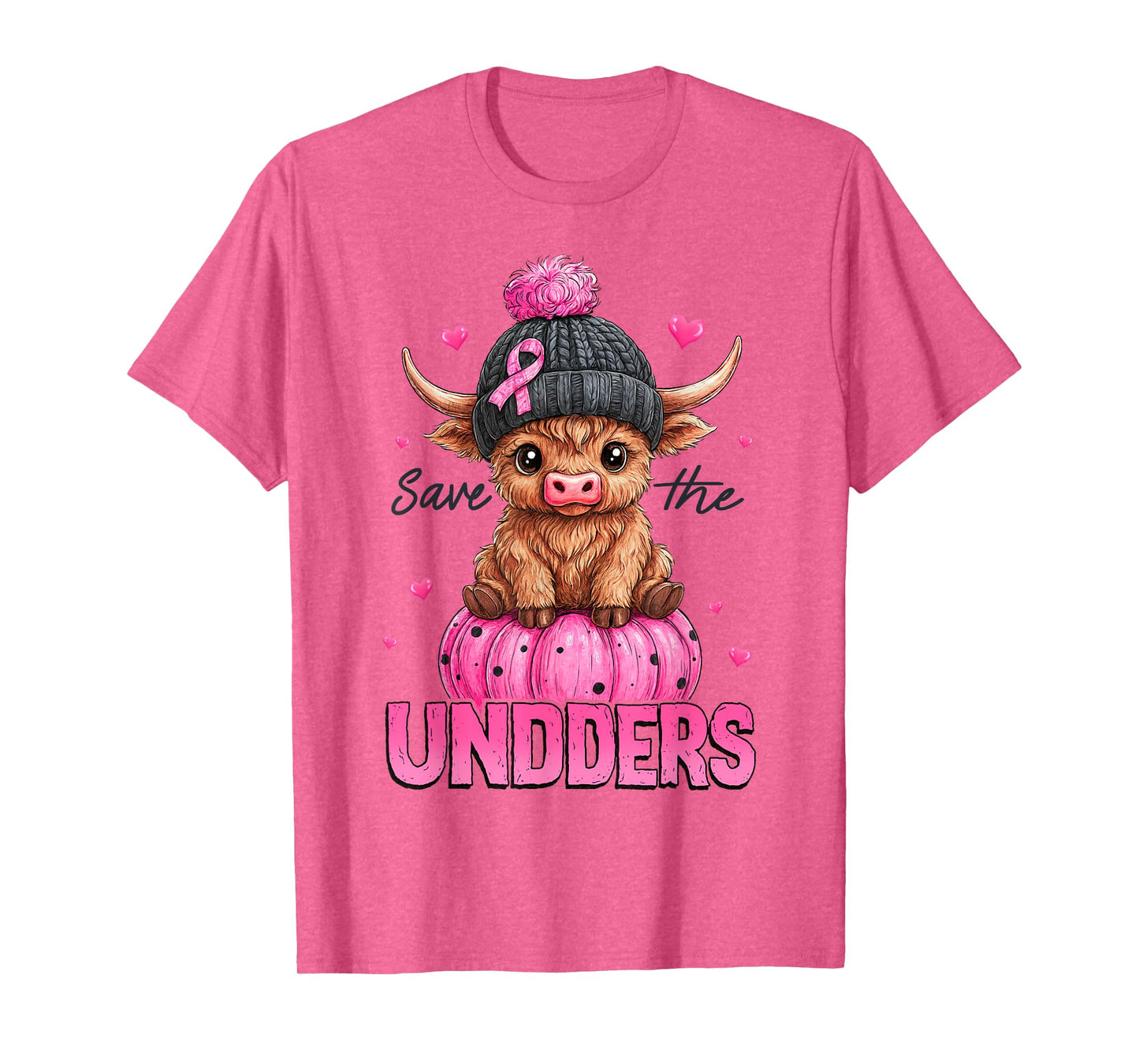 Save The Udders Highland Cow Pink Breast Cancer Awareness T-Shirt