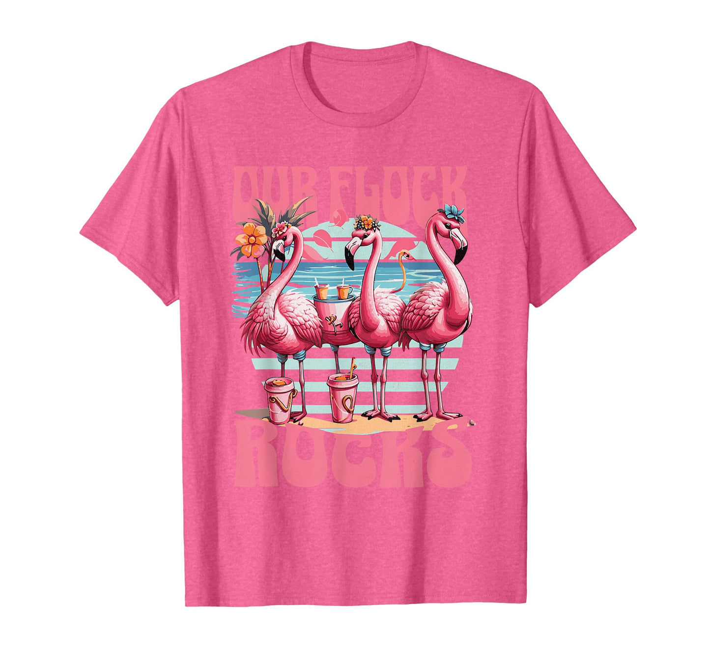 Our Flock Rocks Flamingo Summer Vacation Family Matching T-Shirt