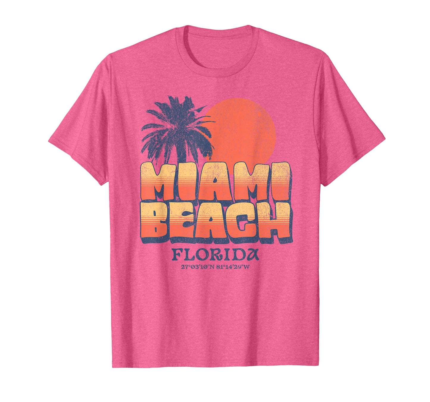 Miami Beach Florida Retro Sunset Palm Tree Vintage Vacation T-Shirt