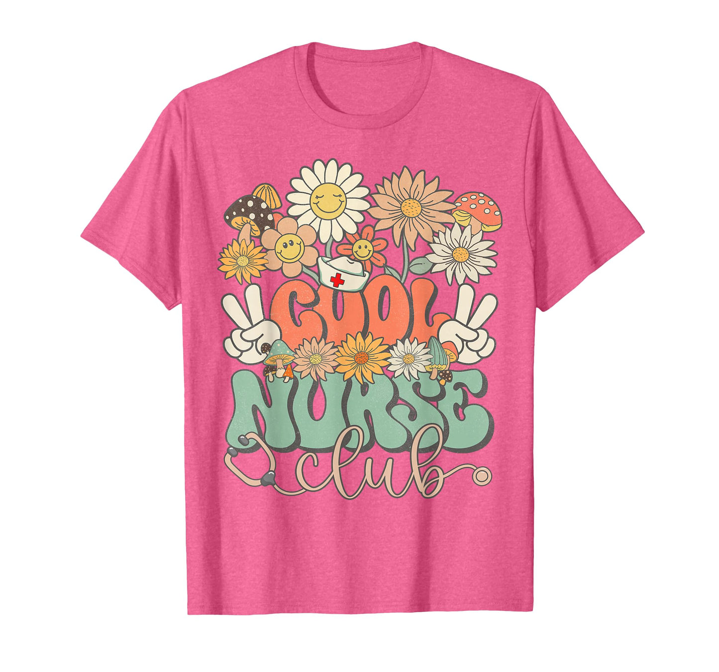 Cool Nurse Club Floral Hippie Groovy Retro Daisy Funny Nurse T-Shirt