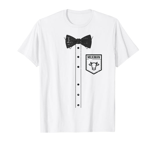 Halloween Milkman Pocket Funny Milk Costume Uniform Dad Men T-Shirt