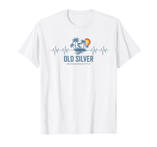Old Silver Beach Massachusetts Vintage 80s Sunset Heartbeat T-Shirt