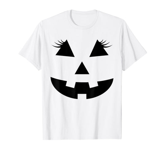 Jack O Lantern Face Pumpkin Eyelashes Hallowen Costume Funny T-Shirt