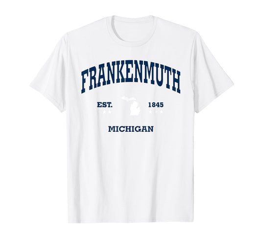 Frankenmuth Michigan MI Throwback Navy Vintage Athletic T-Shirt