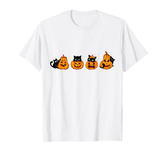 Cute Black Cat with Pumpkins Halloween T-Shirt