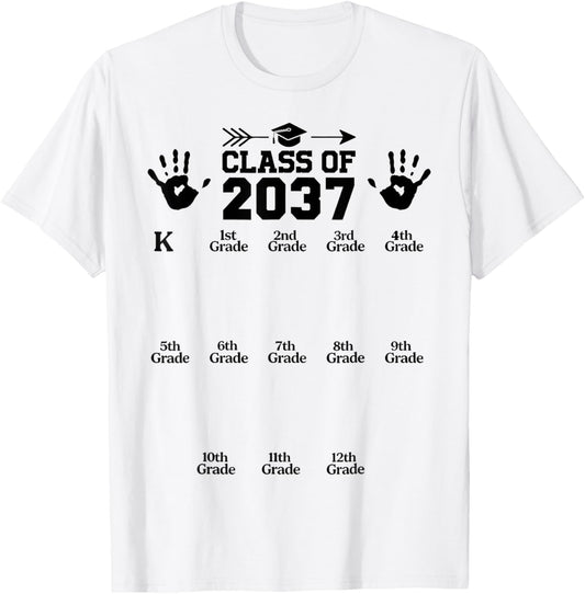 Class of 2037 Grow With Me Handprint Pre-K 12th Grade T-Shirt