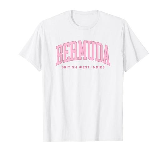 Bermuda Retro Preppy Throwback Pink Text Womens Girls T-Shirt