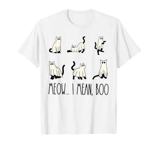 Funny Cat Halloween Shirt Meow I Mean Boo Cat Ghost Cute T-Shirt