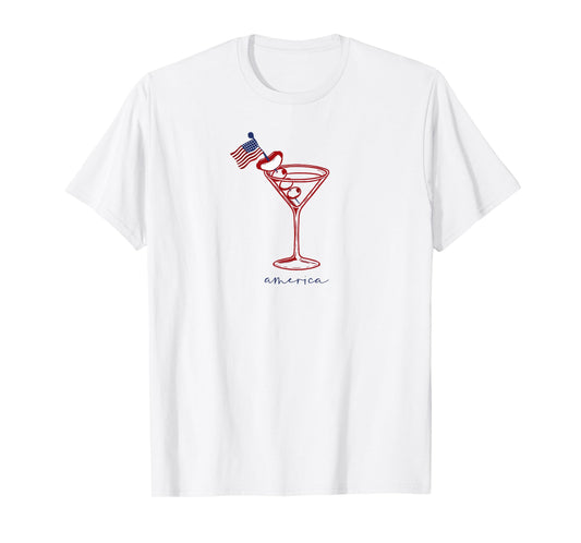 4th Of July Funny Hot Dog & Martini T-Shirt
