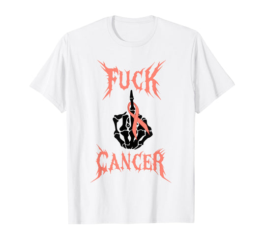 Fuck Cancer Rock Tattoos Warrior Peach Ribbon Uterine Cancer T-Shirt