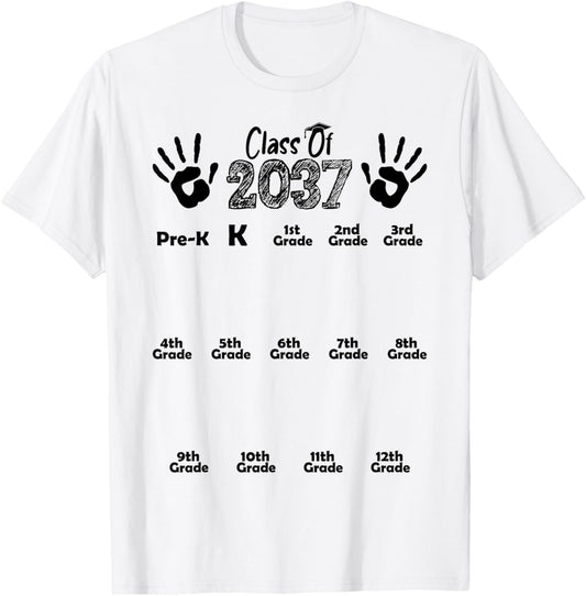 Class of 2037 Grow With Me Shirt Handprint Pre-K 12th Grade T-Shirt