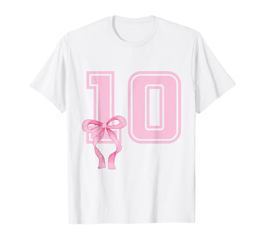 10 Year Old Birthday Girl Coquette Pink Bow Aesthetic T-Shirt