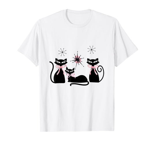 Atomic Cats Pink Bows Black Kitties MCM Girl T-Shirt