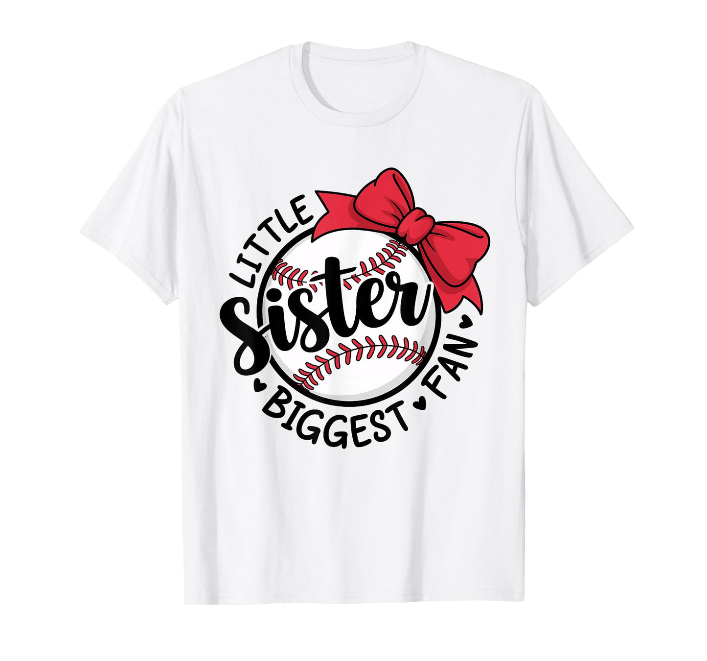 Baseball Little Sister Biggest Fan Bow Baseball Sister T-Shirt