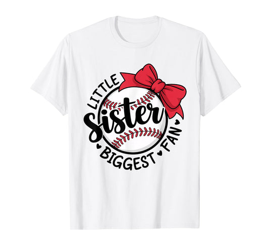 Baseball Little Sister Biggest Fan Bow Baseball Sister T-Shirt