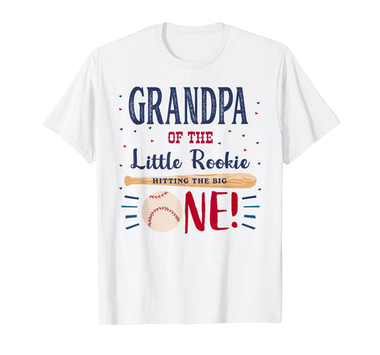 Mens Grandpa First Birthday Little Rookie Baseball The Big One T-Shirt