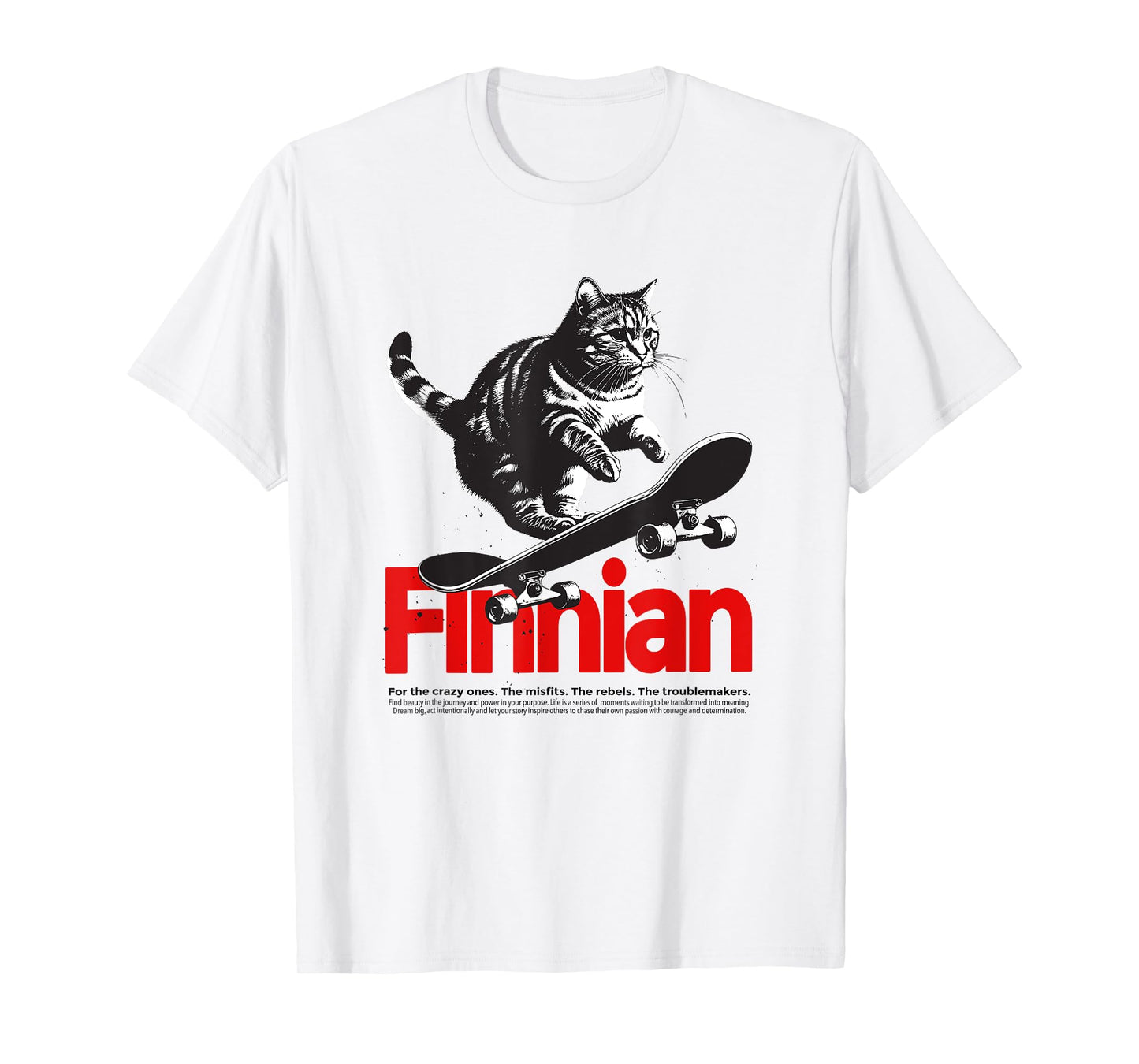 FINNIAN - Cute Boy Name with cool with cool Cat & Skateboard T-Shirt