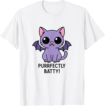Purrfectly Batty Purple Cat Bat Funny Cute Halloween T-Shirt