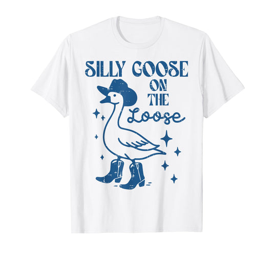 Goose On Loose Cowgirl Vintage Cowboy Silly Men Women Kids T-Shirt