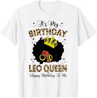 Leo Queen Afro Women Girls Zodiac Birthday Queen T-Shirt