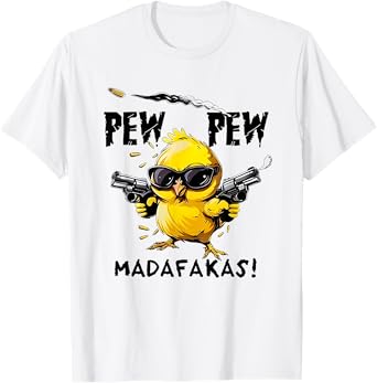 Bird Print Relax Fit Sweatshirt - Unisex-Adults - White - Small - Short Sleeve - T-Shirt - Pew Pew Madafakas Funny Chicken Rooster Bird - Sarcasm, Joke, Irony - Great Birthday Gift