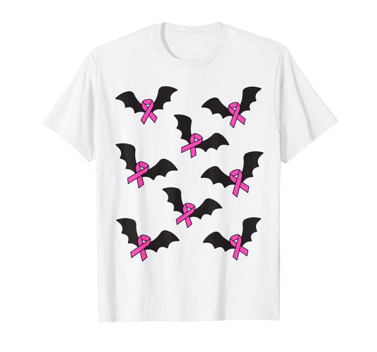 Pink Ribbon Breast Cancer Awareness Halloween Bats Women Men T-Shirt