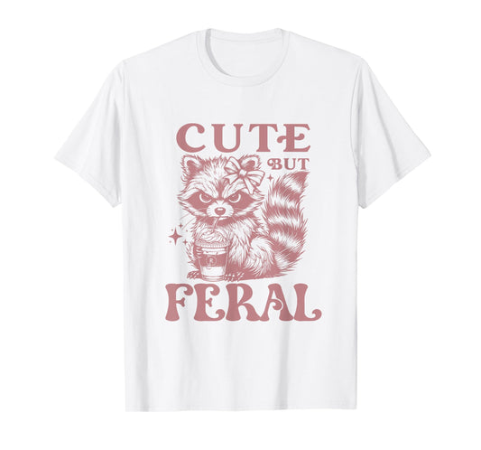Raccoon Cute But Feral Vintage Raccoon Funny Coffee Lovers T-Shirt