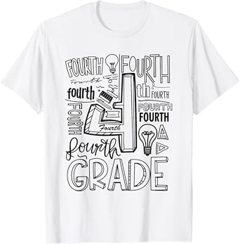 Fourth 4th Grade Typography Back To School T-Shirt